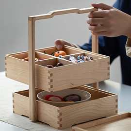 木质手提式收纳木盒新中式中秋月饼糕点礼品包装盒野餐点心干果盒