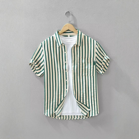 New 2025 Japanese Style Fresh Striped Short Sleeve Shirt Summer Men's All-match Casual Artistic Loose Top