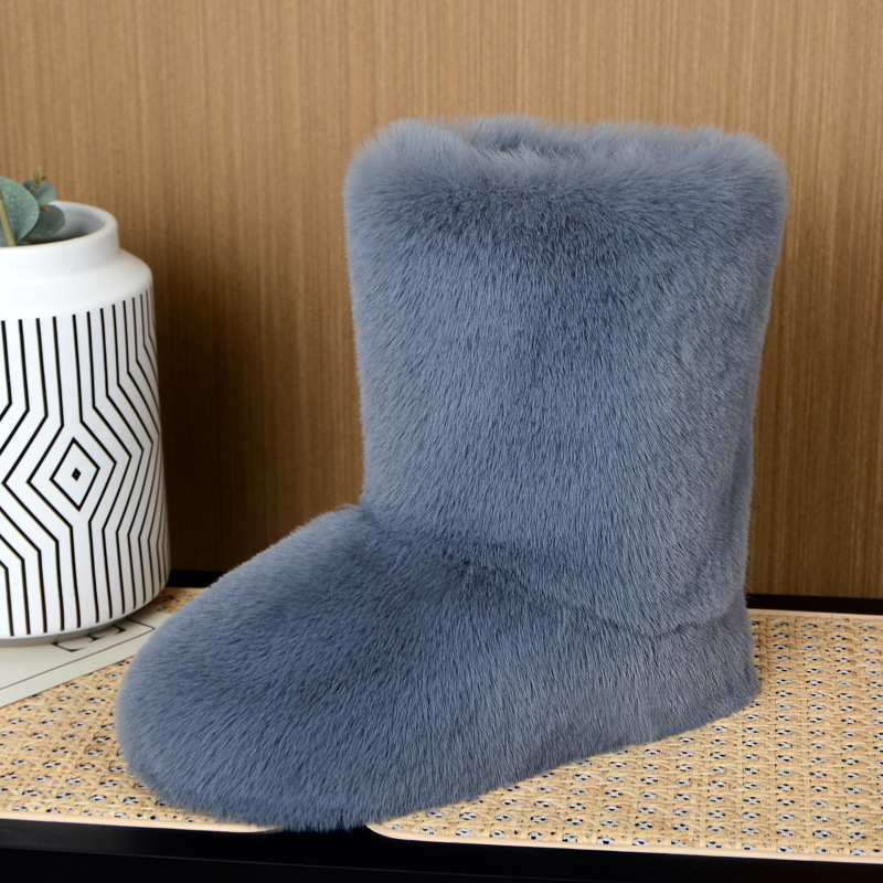 Europa y América nuevas botas de piel de invierno de alta superior casual botas de nieve de piel de conejo de imitación integrado botas de piel caliente