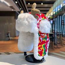 冬季新款东北大花毛绒雷锋帽女保暖护耳鹿角帽可爱网红潮帽