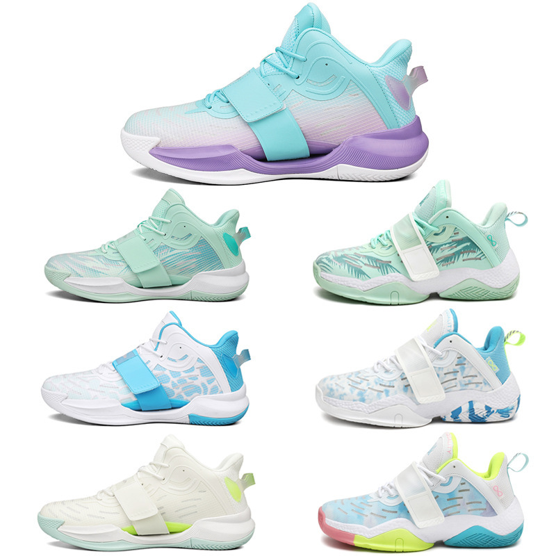 Children's High-top Basketball Shoes Men's Spring Youth New Women's Sports Practical Rotary Buckle Low-top Adult Training Shoes