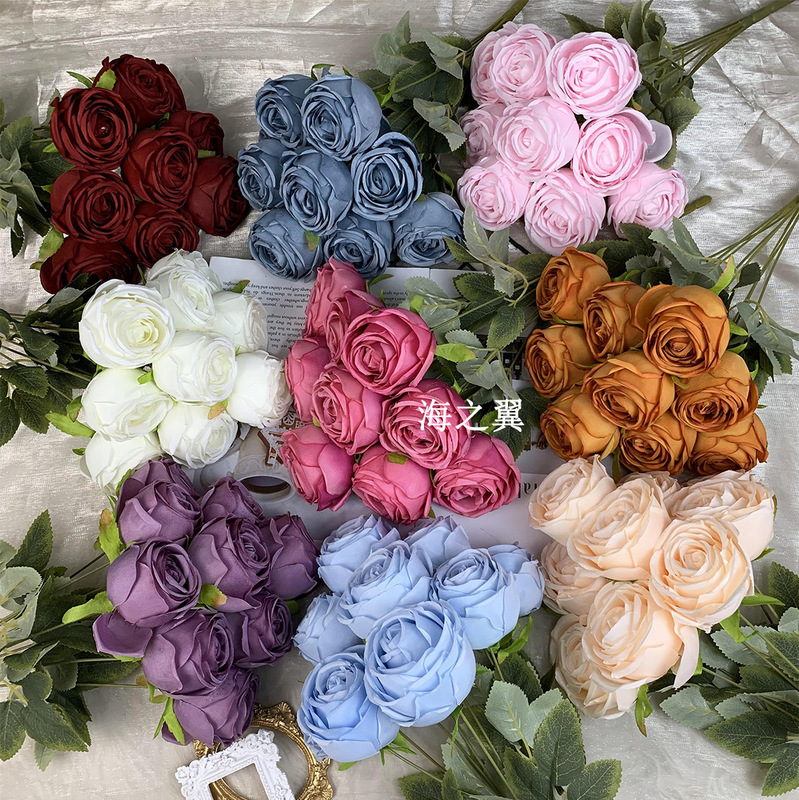 Wedding simulation rose nine-head handle beam royal concubine Rose Wedding Hall Road lead flower arrangement home soft decoration set flower Wedding simulation rose nine-head handle beam royal concubine Rose Wedding Hall Road lead flower arrangement home soft decoration set flower