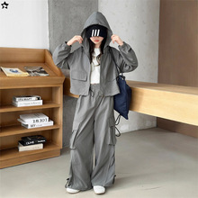 女童秋装套装2025新款大童连帽工装潮酷女孩休闲运动春秋炸街外贸