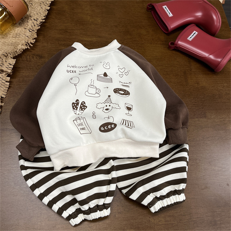 Baby children's striped casual sweatpants, boys' autumn clothing, cartoon pants, Korean version, girls' loose pants_voghion.com