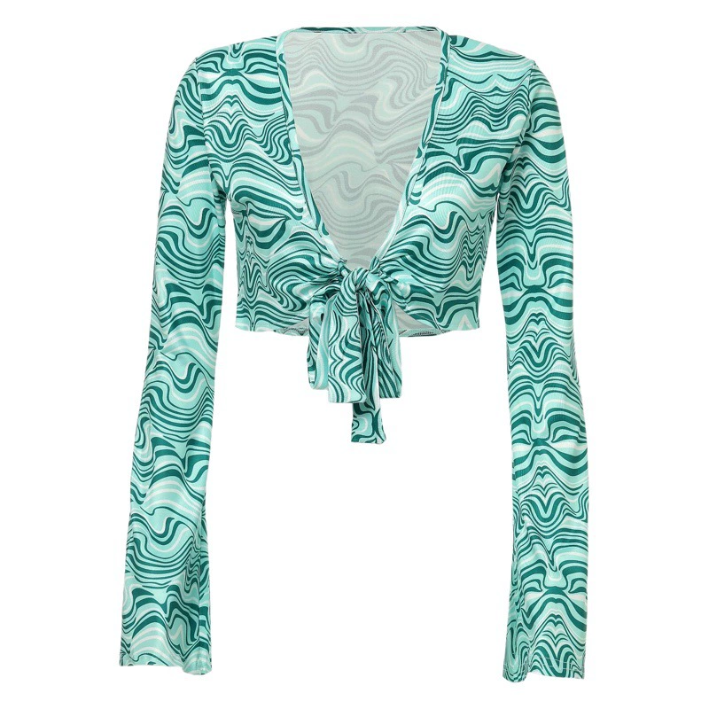 2023 Новый трансграничный европейский и американский сексуальный топ Amazon с принтом из трех частей с разрезом-футболкой и брюками