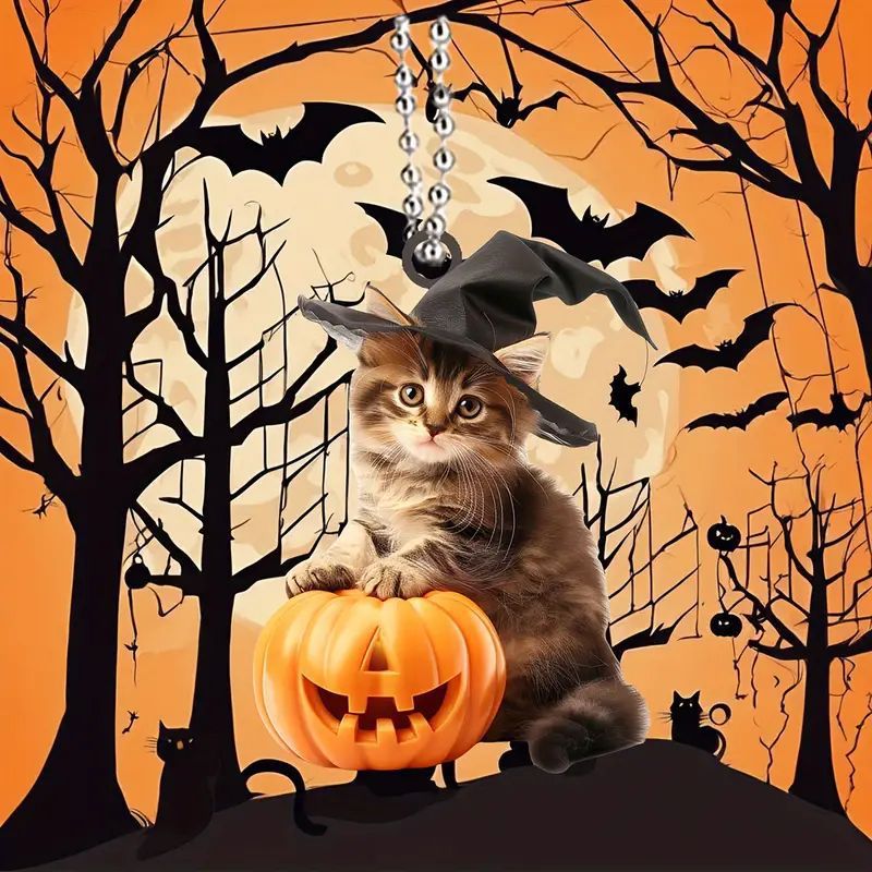 Nuevo cross-border 2D Halloween encantador calabaza gatito navideño colgante acrílico colgante plano interior