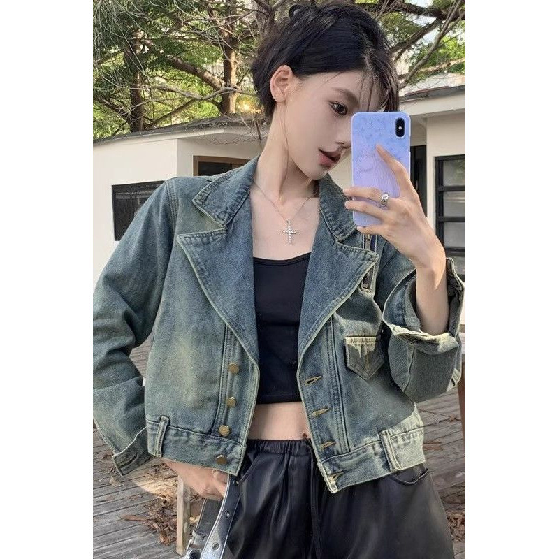 American Retro Dress Collar Denim Coat Women's Early Autumn 2025 New Casual Loose Jacket Cardigan Long Sleeve Top American Retro Dress Collar Denim Coat Women's Early Autumn 2025 New Casual Loose Jacket Cardigan Long Sleeve Top