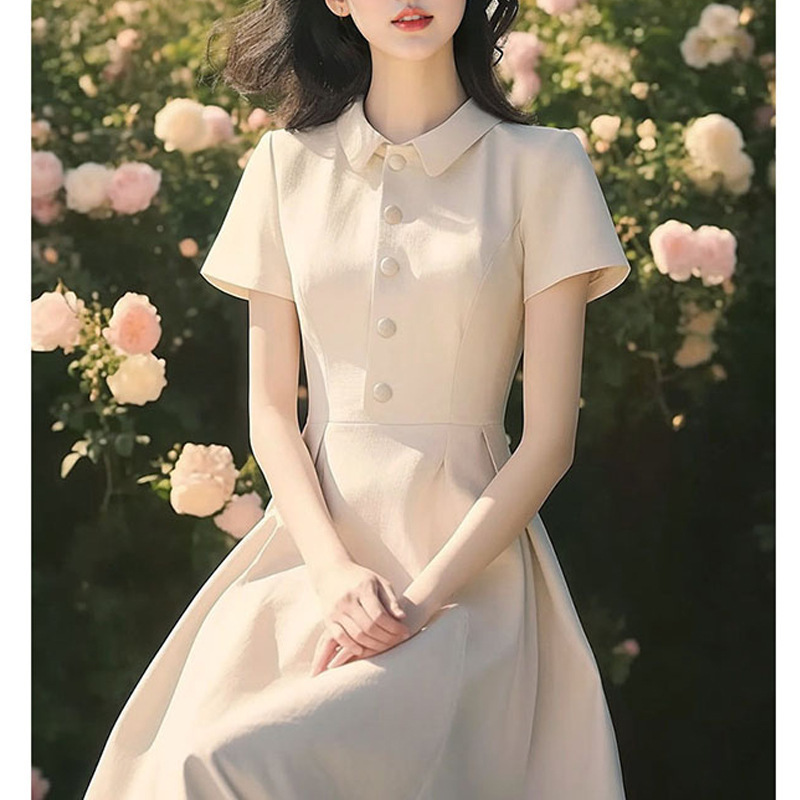 Spring and summer 2025 new unique chic waist slimming French high-end creamy-white long dress women's explosions