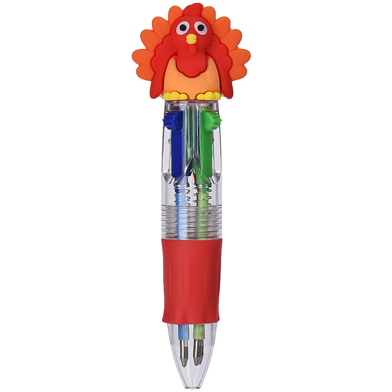 Transfronterizo para regalos de Acción de Gracias mini bolígrafo de cuatro colores creativo estilo de pavo lindo bolígrafo multicolor pequeño premio