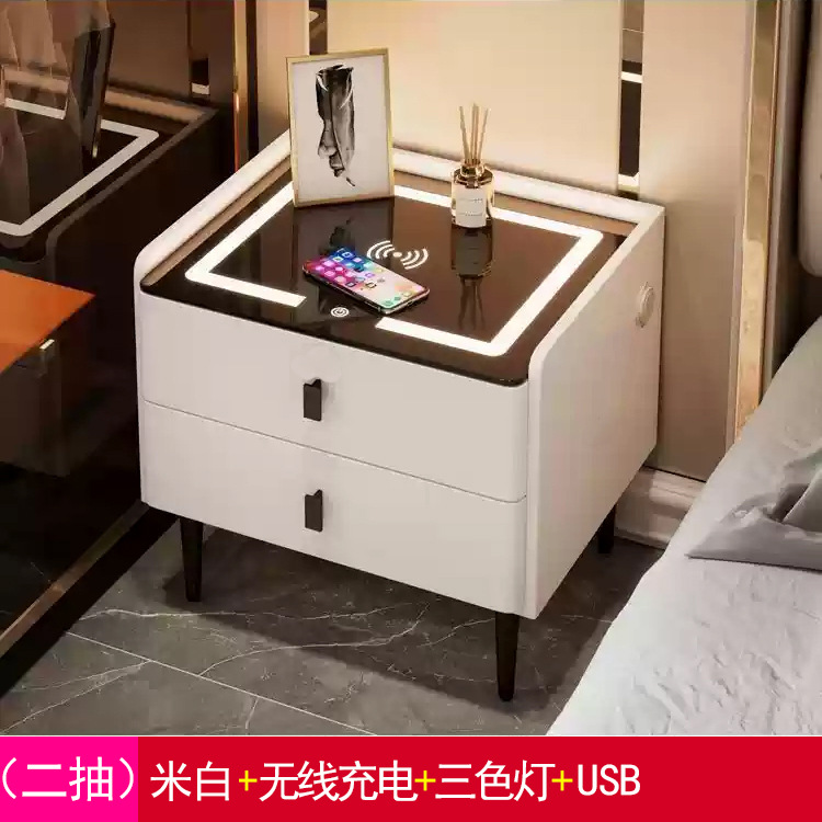 미색 (2단 서랍) 무선 충전 + 3색 조명 + USB