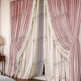 French Rococo High-End Silk Velvet Princess Style Lace Bedroom European Curtains Pink Light Luxury High-End Retro