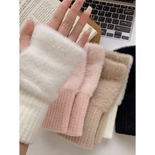 保暖毛线半指手套女冬季毛绒针织护手腕漏指百搭触屏办公学生写字