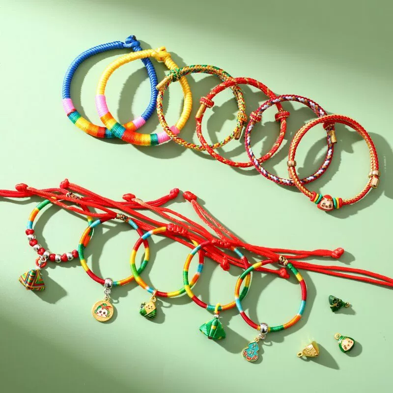Фестиваль драконьих лодок, красочный веревочный браслет, ручное плетение, пакетик с головой тигра, маленький браслет с рисовыми пельменями, ручные украшения для детей и взрослых, оптовая продажа