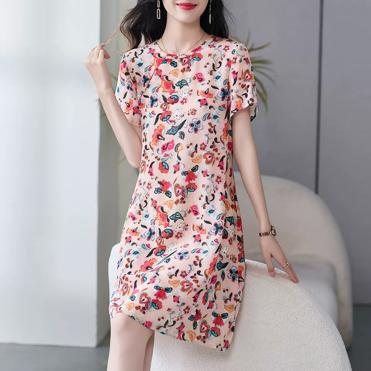 69558 小个子桑蚕丝裙子国风新中式真丝改良旗袍高端女装夏高级感