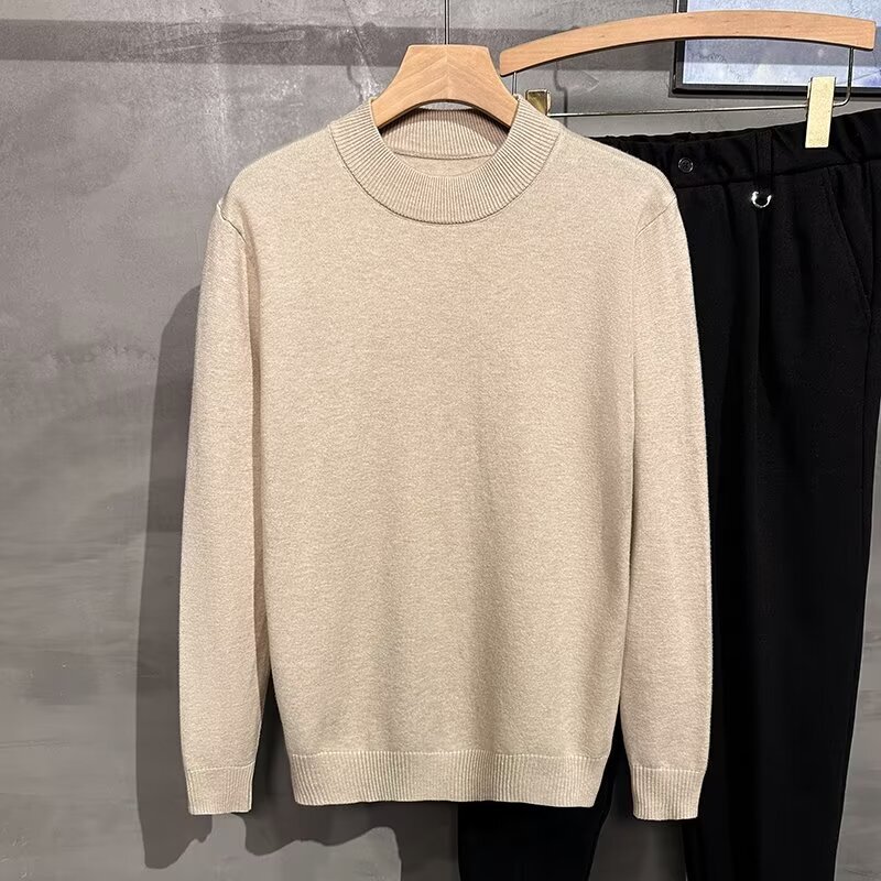 Autumn and winter diamond Plaid jacquard round neck sweater men's Korean-style youth casual sweater trendy all-matching bottoming shirt