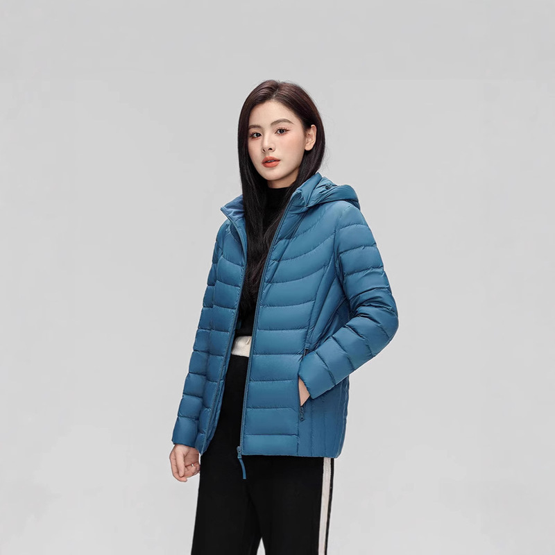 Middle-Aged and Young Women's Thin down Jacket 90 White Duck down New National Standard Hooded Detachable Plus Size 200 Fat Mother