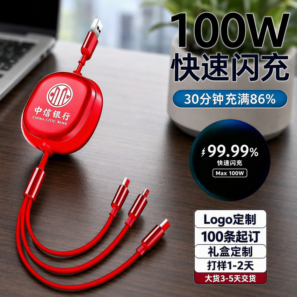 Cable de Datos Retráctil 3 en 1 100W de Aleación de Aluminio y TPE Carga Rápida para Celulares image 1