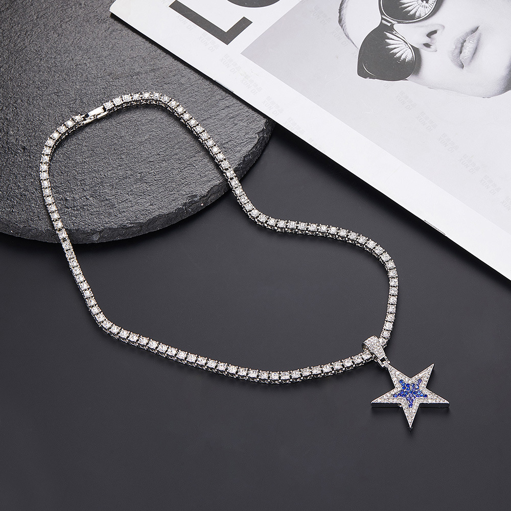 64g Weight Rhinestones Inlay Material Pendant Necklace Classification 1 Piece Quantity Hip-hop Star Alloy Inlay Rhinestones Unisex Pendant Necklace