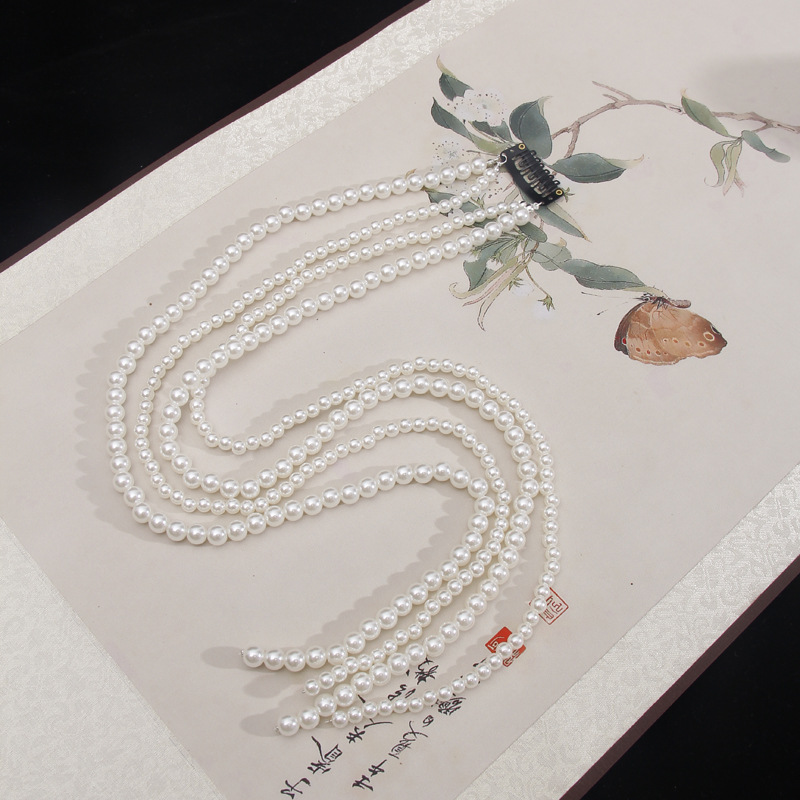 杨超越同款珍珠流苏发夹 ins网红发卡韩国绑头发珍珠链条交叉发带|ru