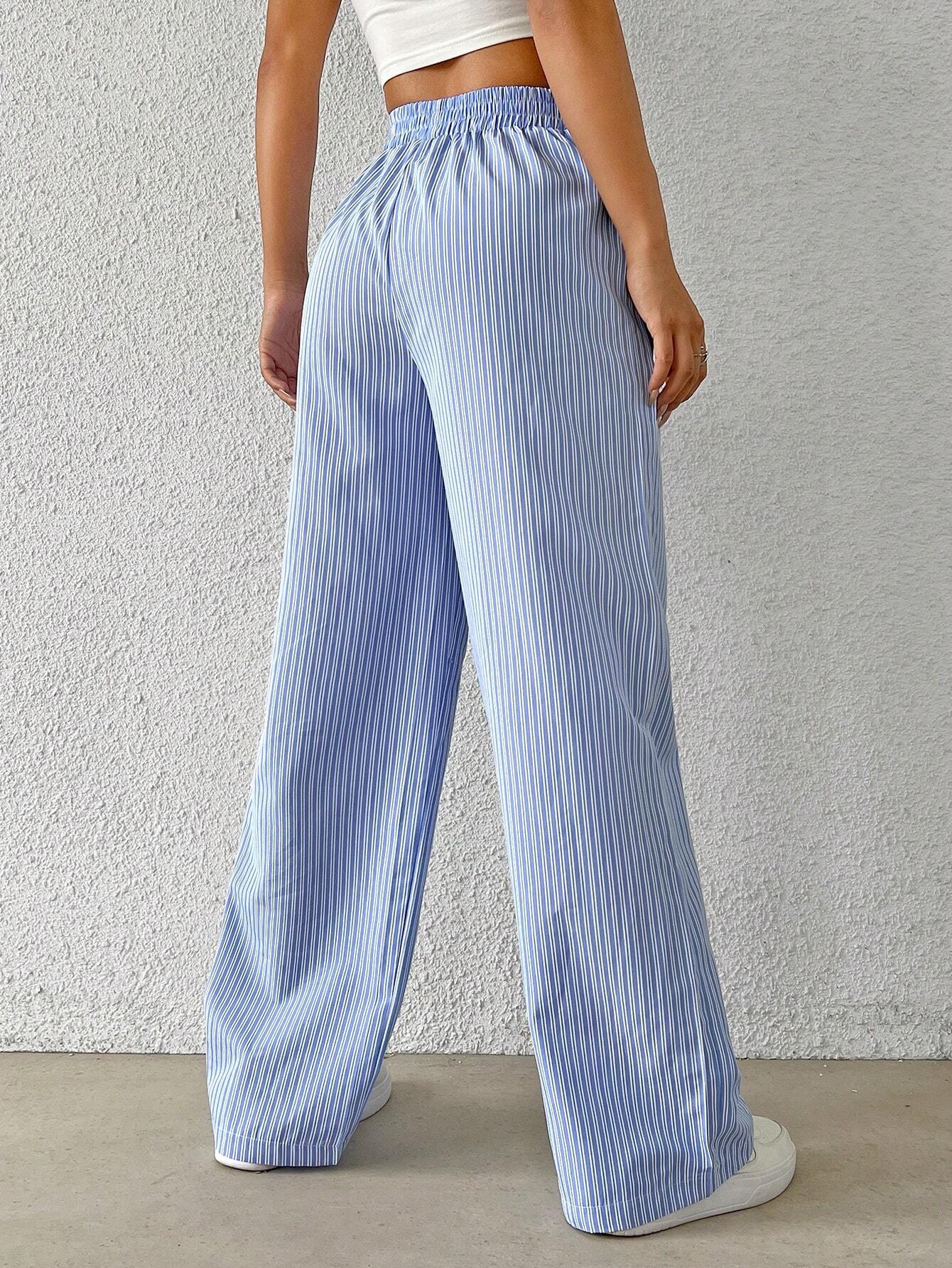 Women's Striped Wide Leg Trousers High Waist Casual Street Fashion Loose Fit American Style 2026 Hot Selling_ecoleips.com