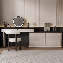 卧室梳妆台斗柜一体床尾收纳柜实木化妆桌现代简约伸缩复古风妆台