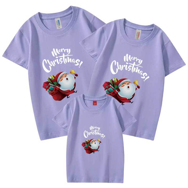 Navidad Año nuevo padre-niño desgaste verano peinado algodón nueva moda manga corta familia tres familia desgaste transfronterizo camiseta impresa