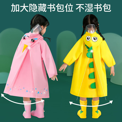 Mu Meng children's raincoat hand-painted cartoon Oxford cloth cloak style reflective breathable with school bag bit student poncho