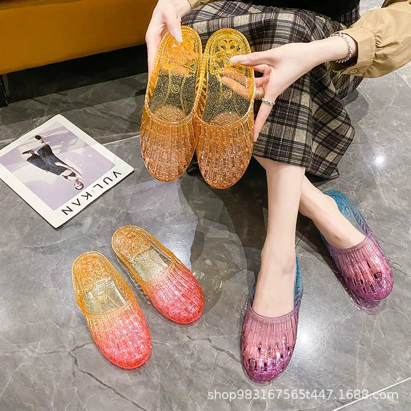 Взрослые женщины Повседневные сандалии ПВХ Баоток Половина Тапки Градиентная Половина Половина Тапки Женские Плоские Штуки Летние волосы