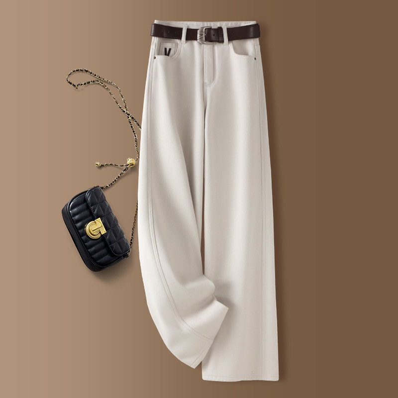 High-End Off-White Denim Wide-Leg Pants for Women, 2026 Spring and Autumn New Style, This Year's Popular Hot Item, Lazy Style Straight Pants