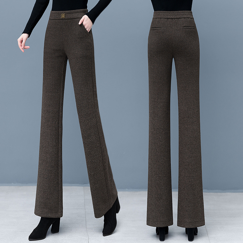 Mom's Pants Women's Winter 2025 New Woolen Bell-Bottom Pants Thickeneded Straight Leg Fleece-Lined Thickeneded Small Micro-Flared Pants