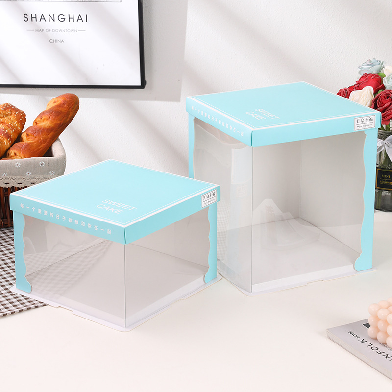 Caja de pastel transparente al por mayor de 6 pulgadas 8 pulgadas doble caja de pastel alta caja de pastel translúcida nueva caja de pastel caja de embalaje de horneado