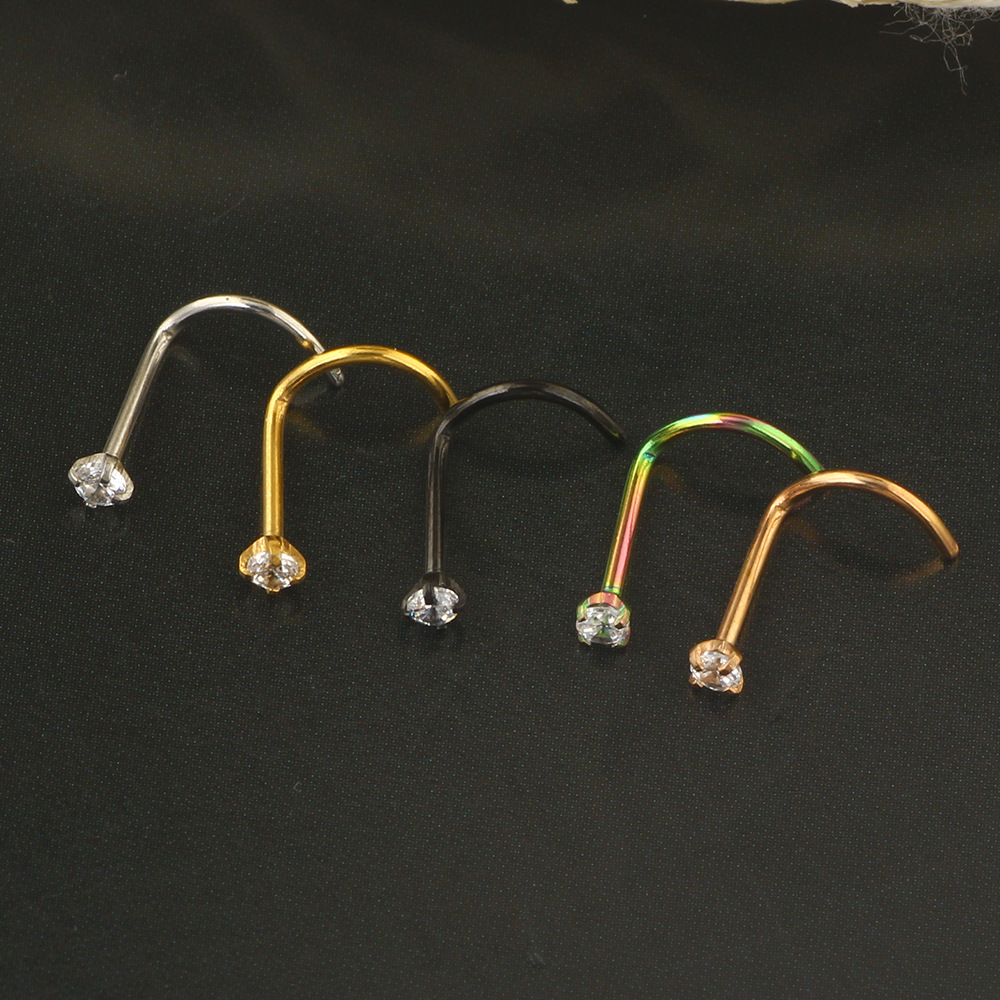 Fashion Geometric Stainless Steel Inlay Nose studs 1 Piece