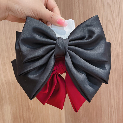Korean high-quality drapey satin big bow hairpin ponytail top clip spring clip back head hairpin hairpin for women