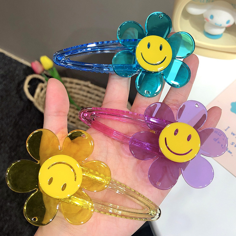 Spring and Summer Transparent Smiley Sunflower Candy Color BB Clip Korean Version Side Hairpin Duckbill Clip Bangs Edge Clip Hairpin