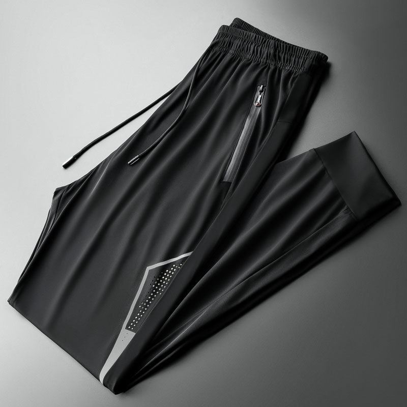 Men's High Elastic Ice Silk Casual Pants Summer Thin Leg Sports Pants Quick-drying Cool-feeling Air-conditioning Pants Draping Pants