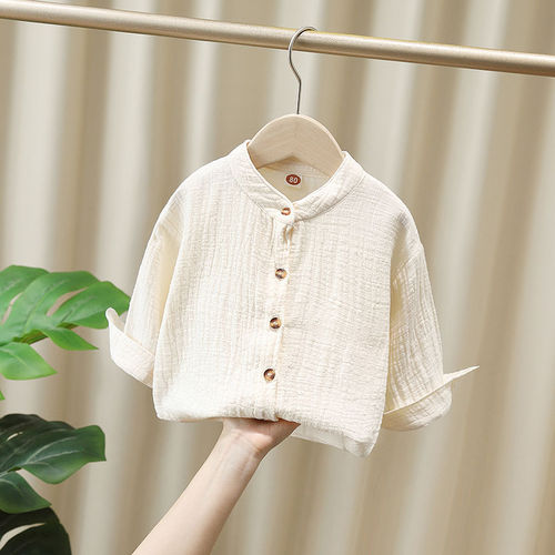Men and girls 'shirts in spring and autumn, new children's cotton and linen shirts, thin Western-style men and women's baby bottoming shirts, warm tops