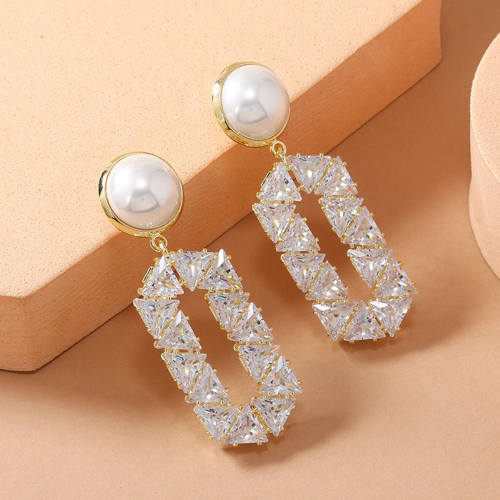 1 Paire Style Ig Brillant Ovale Incruster Strass Strass Zircon Boucles D'oreilles display picture 2