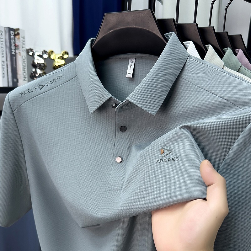 Seamless Summer Ice-Feel Short-Sleeved Men's Short-Sleeved Polo Shirt with Lapel, Business Breathable Casual Men's T-Shirt Half-Sleeved