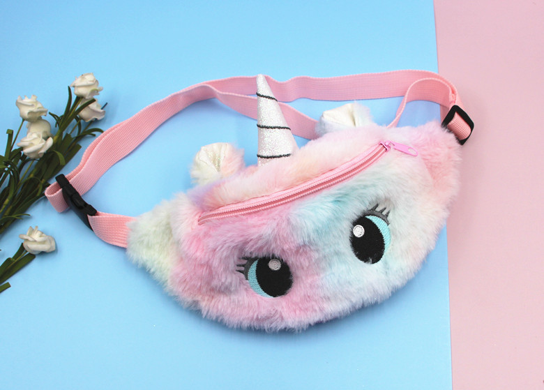 Cruz-frontera unicornio de dibujos animados de peluche bolsa de hombro niña linda ojos grandes bolsa de cintura kindergarten niños bolsa de mensajero