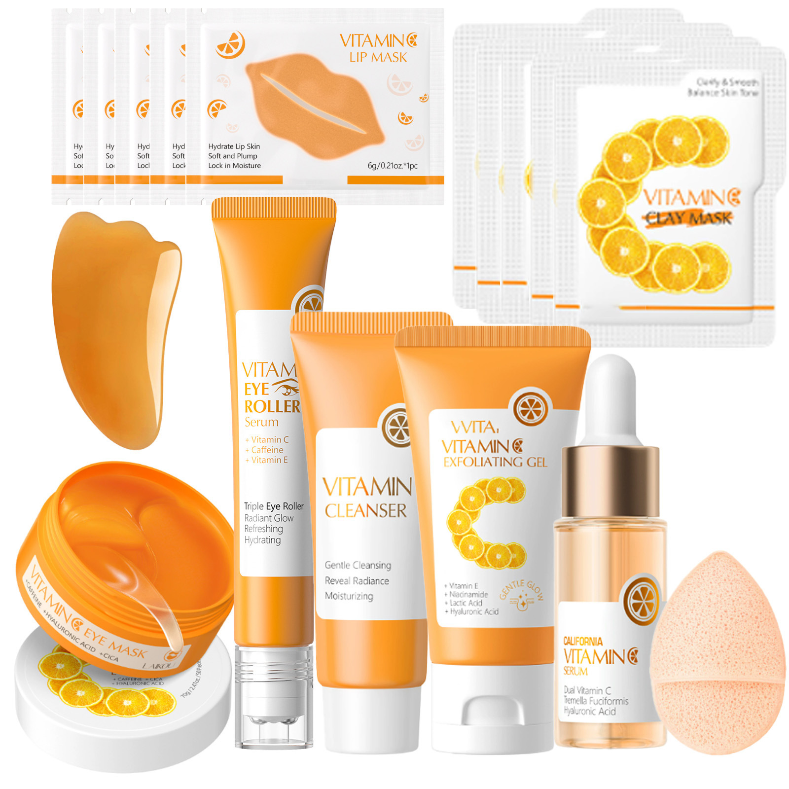 Transfronterizo LAIKOUFENYI Vitamina C serie combinación hidratación humectante productos de cuidado de la piel paquete de caja Inglés FDA productos de cuidado de la piel