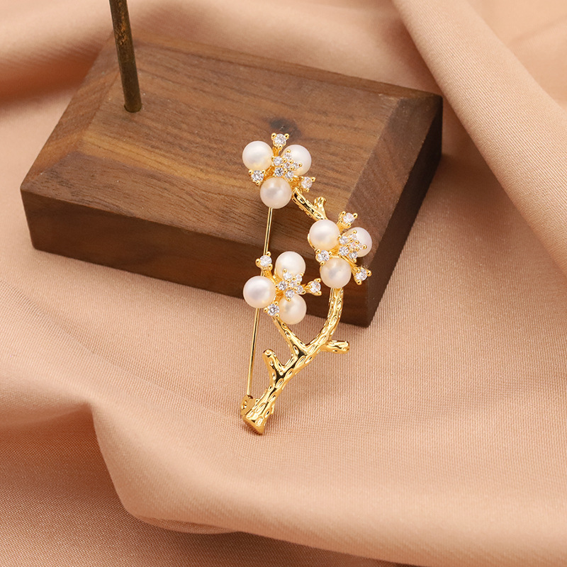 Natural de agua dulce perla broche Flor del ciruelo ramillete de alta calidad 18K chapado en oro real color de la joyería de retención al por mayor Zhuji Perla image 6