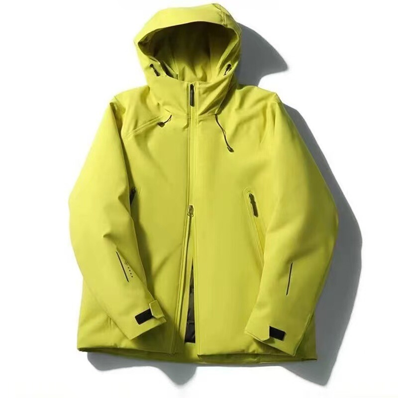 Seamless bonded, windproof, and water-resistant high-end men's outdoor tech down jacket with 3D tailoring and a hood, perfect for autumn and winter