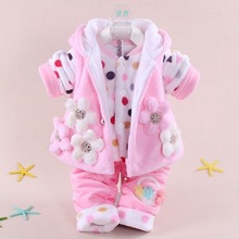 女童宝宝秋冬装套装0-1-2岁婴儿童棉衣服夹棉三件套0-6个月外出服