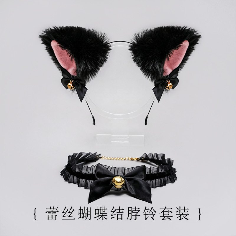 跨境日系铃铛项圈套装蕾丝蝴蝶结脖铃洛丽塔狐狸耳朵猫耳朵发箍