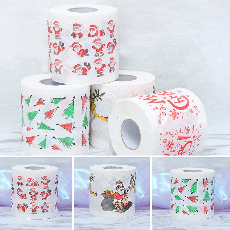 厂家直销圣诞纸巾 外贸热款圣诞图案创意印花卷纸圣诞創意厕紙