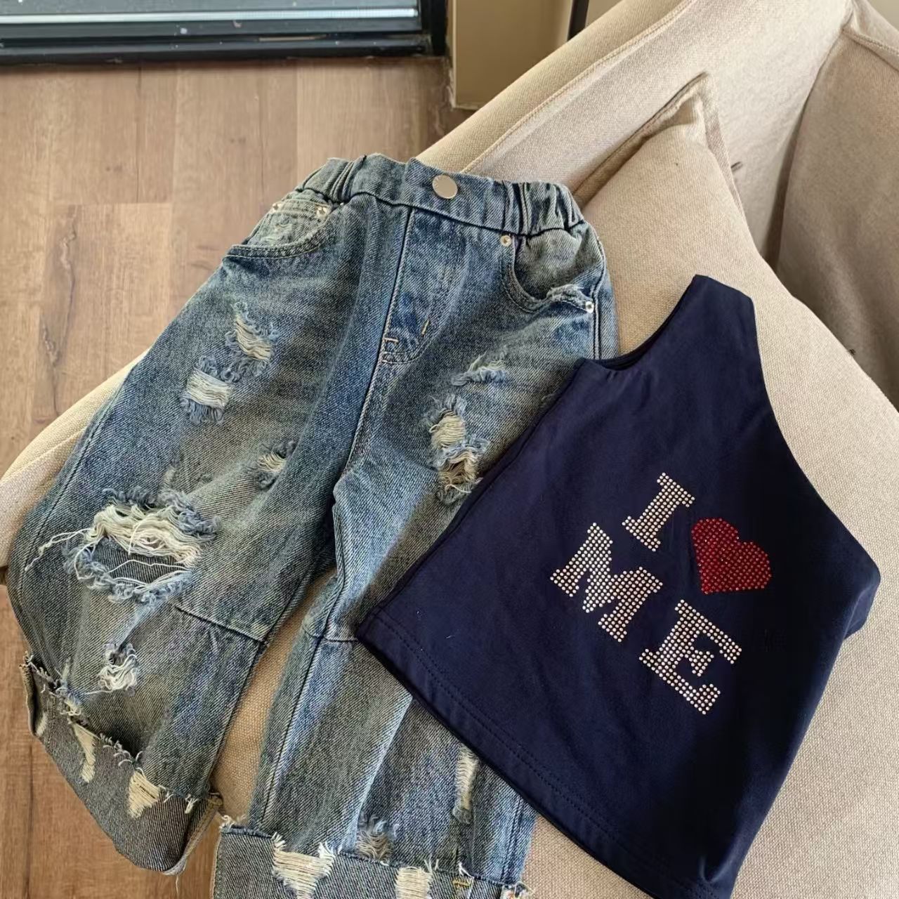 Girls Summer One-Shoulder Personalized Vest Baby Girl Jazz Dance Sleeveless Top Fashionable Suspender Bottoming T0015A062