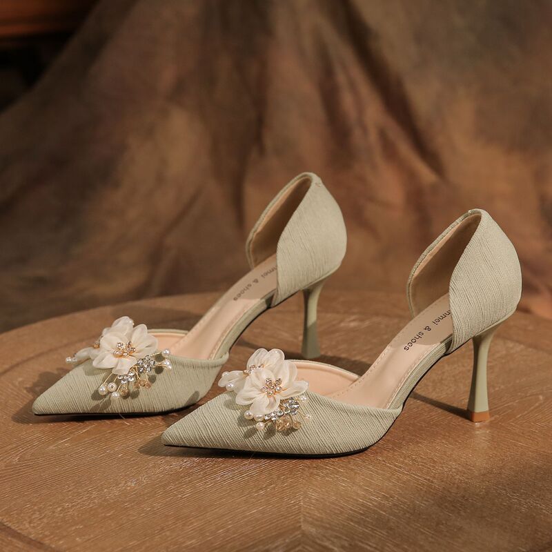 6693A-003 Decal-Style Chanel-Inspired Hollow Stiletto Fabric Professional Shoes, Simple Commuting High Heels, Versatile Women's Shoes