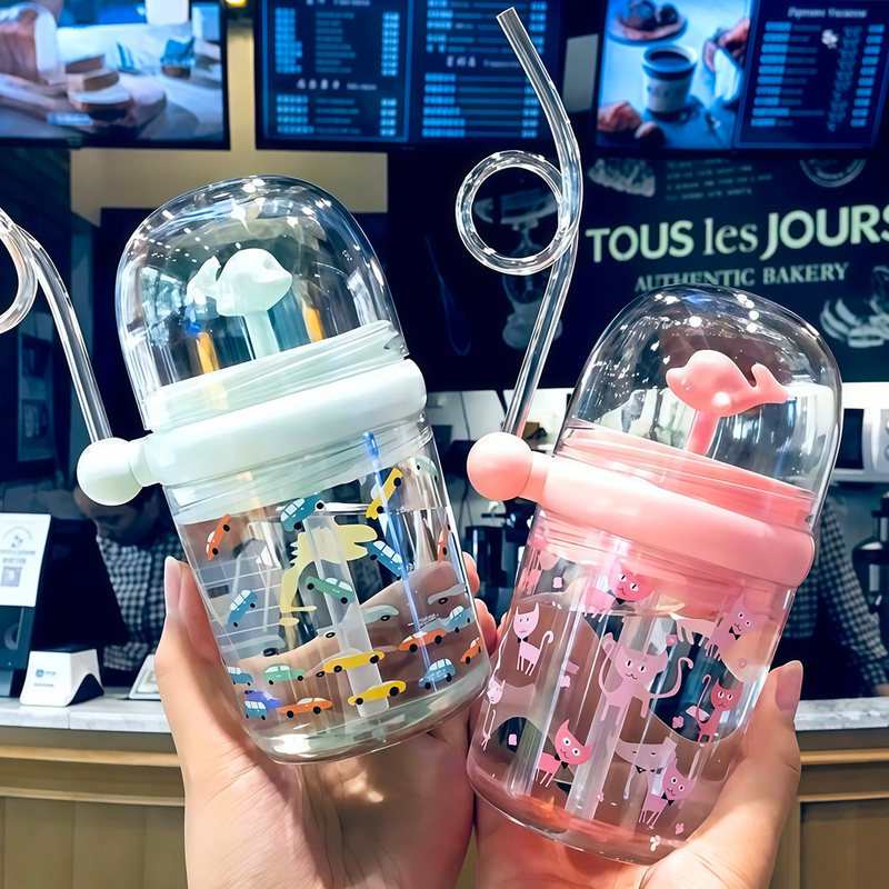 Whale Children's Cup That Sprays Water, Cute Fountain Cup for Elementary School Students and Babies, Anti-Drop Kindergarten Straw Cup for Girls