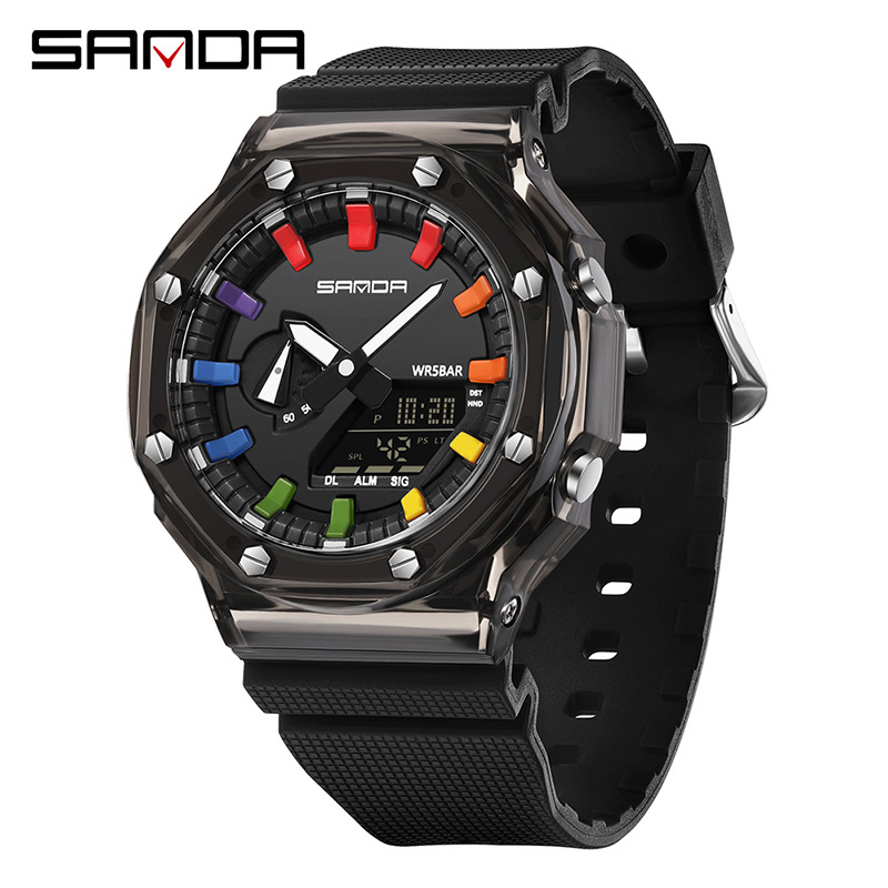 SANDA reloj electrónico transparente cinta de moda multifuncional reloj deportivo reloj despertador reloj a prueba de golpes 3341