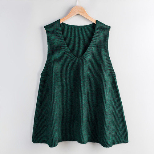 Pure Color V-Neck Knit Cardigan Vest Top for Women Korean Style Fashion Loose Matchable Simple Stylish Plus Size Sleeveless Cardigan